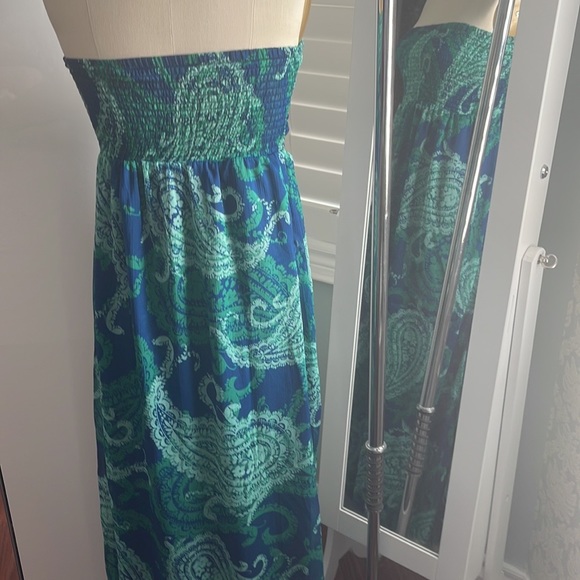 Old Navy Blue Green Paisley Strapless Maxi Dress Size M - Picture 4 of 11